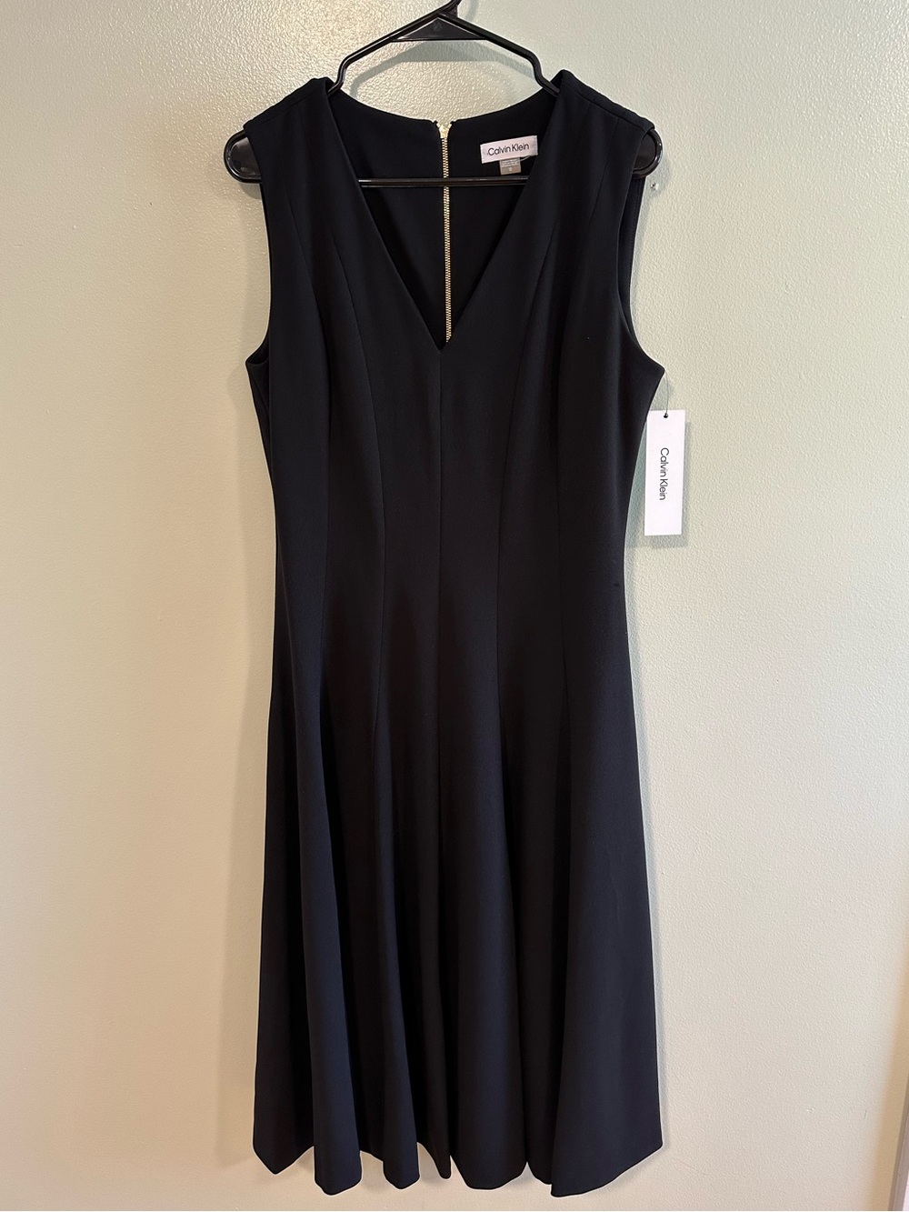 NWT Calvin Klein Black Fit & Flare Dress Size 12 Gold Zip Sleeveless